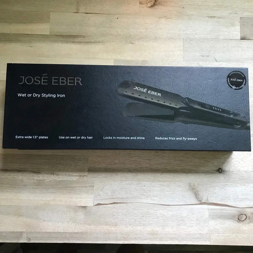Jose Eber Wet or Dry Styling Iron 1.5 Inch Wide Plates BlkFlat Iron Dual Voltage